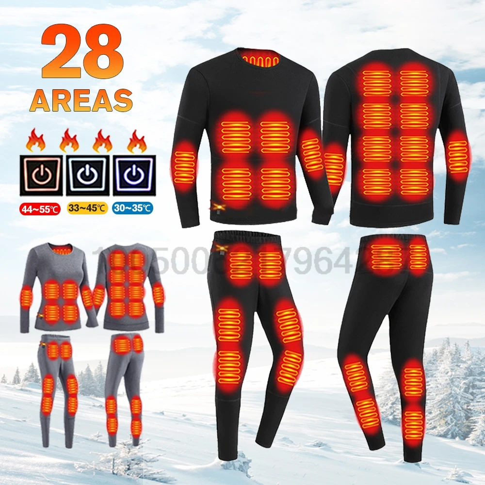 Ropa interior térmica de invierno para hombre y mujer, chaqueta calefactora de 28 áreas, accesorios para deportes de invierno, equipo eléctrico calentado