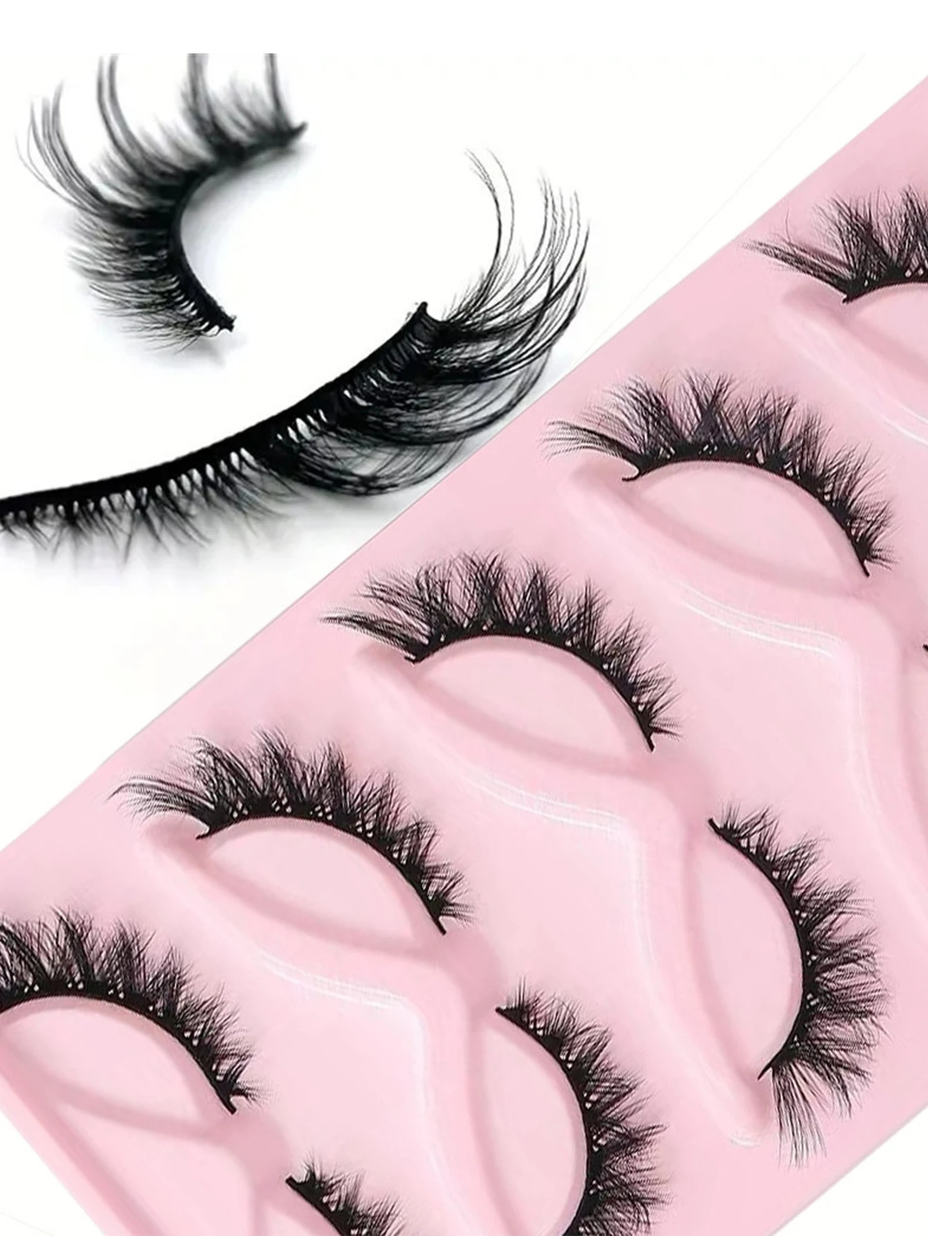 5 pares de cílios postiços hipoalergênicos de olho de gato, aparência natural, fofos e macios, leves, com forro cruzado e tira completa