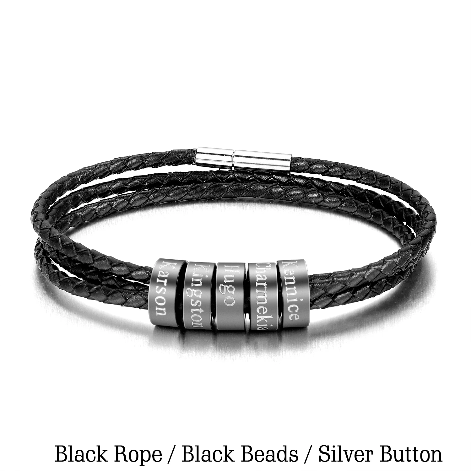 Custom Men's Leather Bracelet with Name Charms