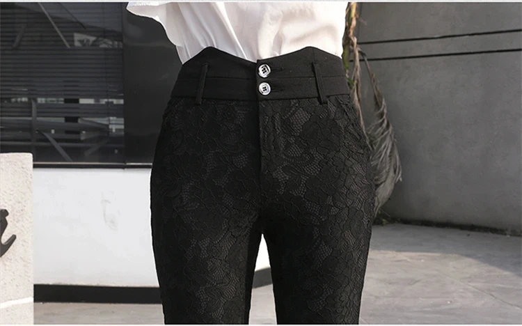 Imagem -03 - Calça de Renda de Cintura Alta Feminina Tamanho Positivo Casual Marca Moda Primavera Verão Nova