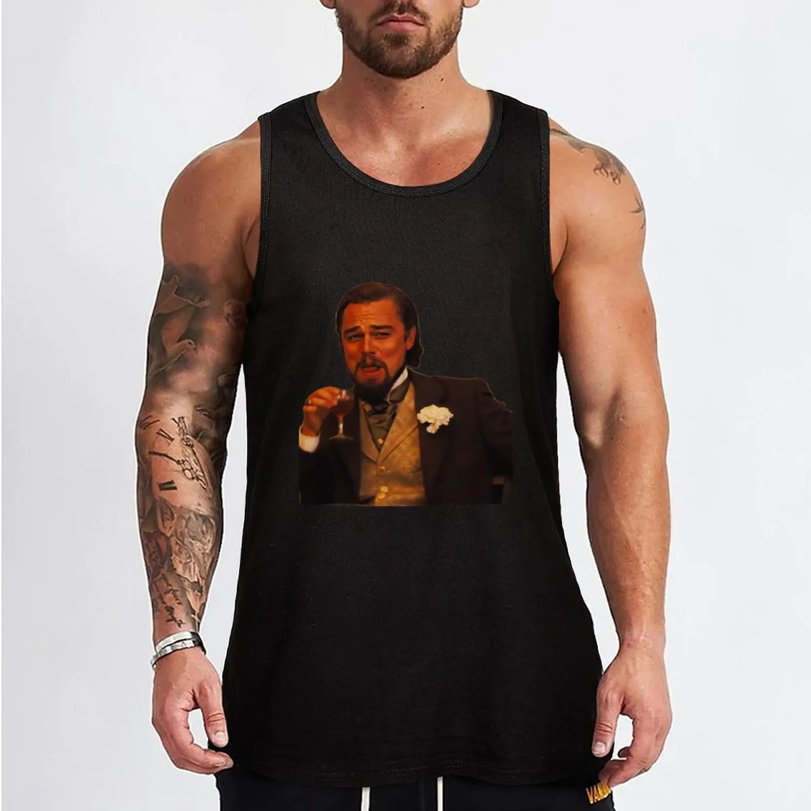 Laughing Leonardo DiCaprio Tank Top gym t-shirts Japanese t-shirt cotton t-shirts man