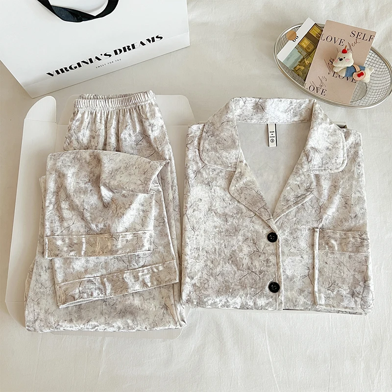 

Pajama Sets Big Size Women Wool Splicing Homewear Fashion Wife Warm Soft Comfortable Thermal Cozy Thick Home Fall Winter Quilted