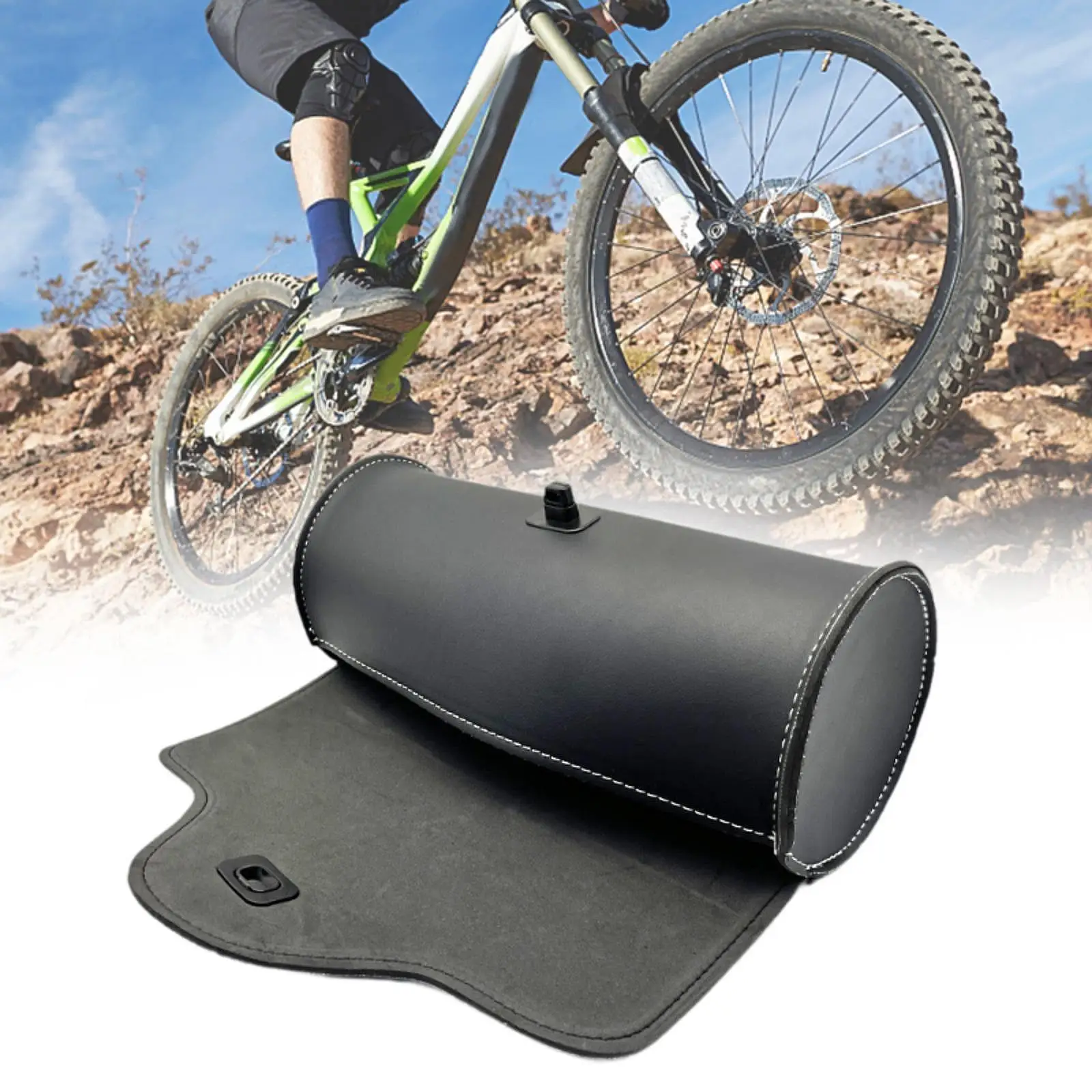 

Universal PU Leather Motorcycle Fork Bag Cylindrical Pouch , Black Saddlebag