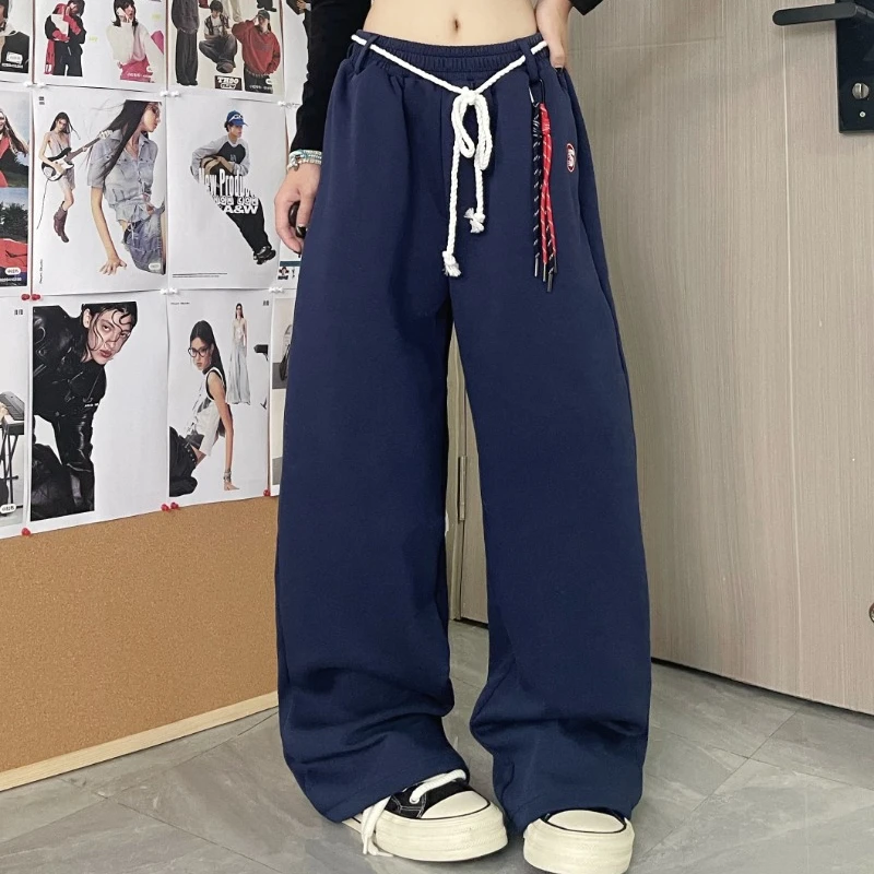 Pantaloni della tuta in tinta unita donna 2024 autunno nuova gamba dritta High Street pantaloni larghi a figura intera pantaloni Casual versatili femminili