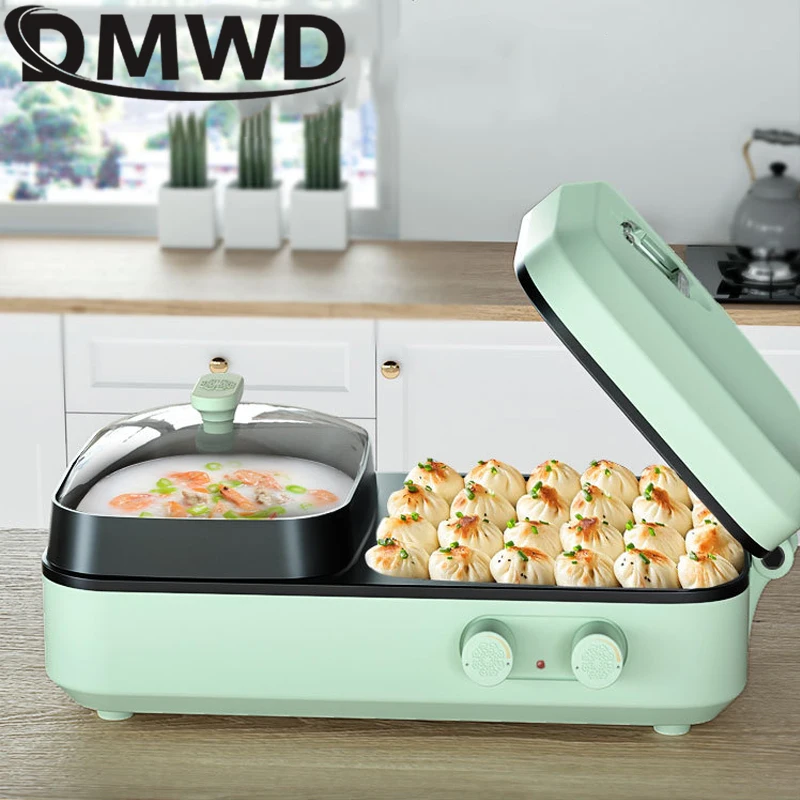 DMWD Multifunctional Electric Hotpot 2 in1 Barbecue Machine Grill Shabu Frying Pan Electric Baking Tray Non-Stick BBQ Grill