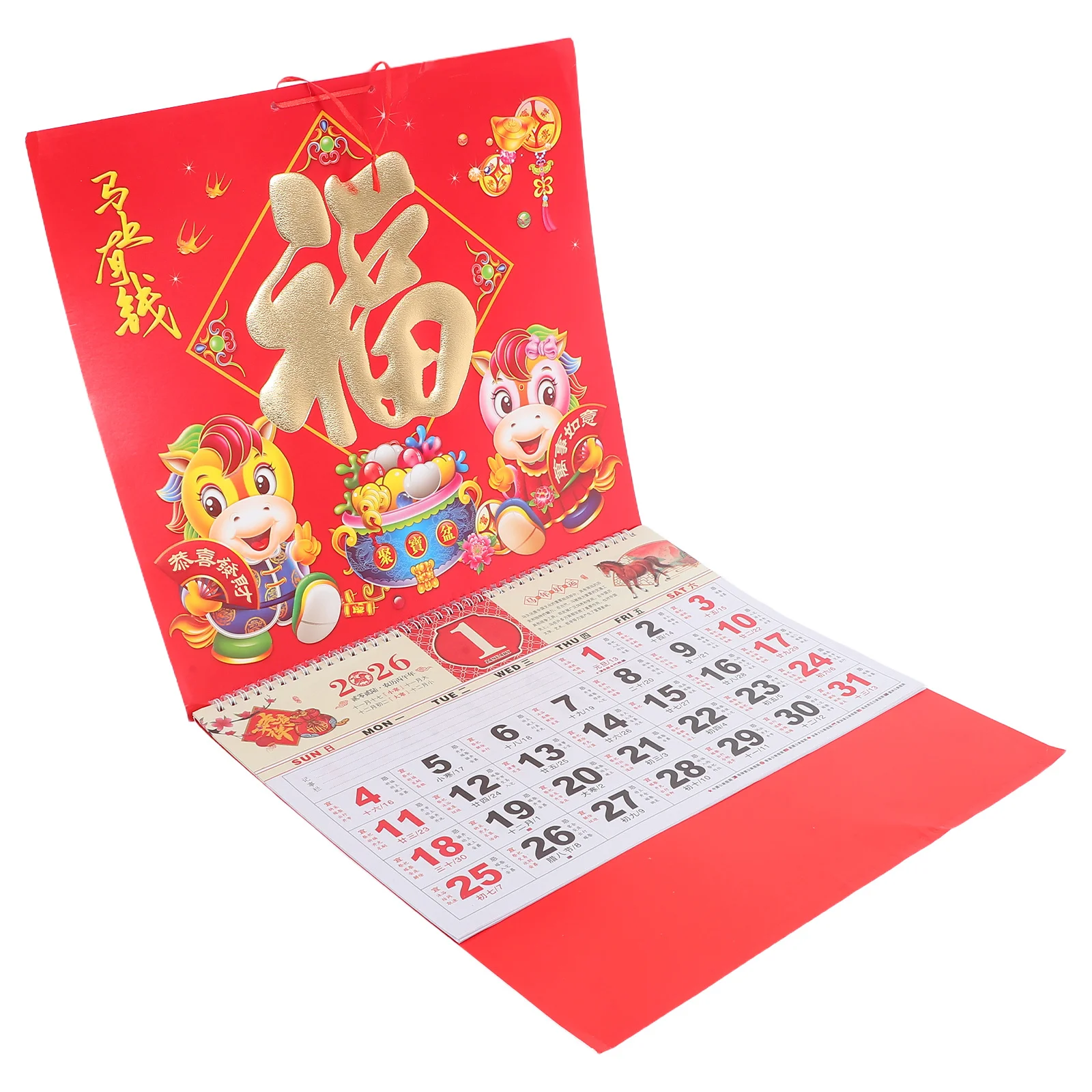 

Zhongguo новогодний настенный календарь 2026 с изображением лошади и зодиака, лунный планировщик, подвесной календарь в мультяшном стиле для офиса, домашнего декора