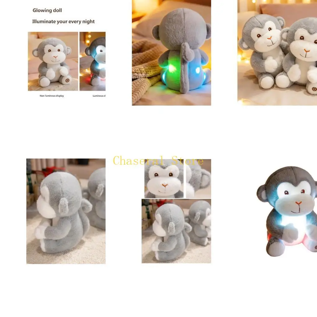 E7CE Lighted Monkey Plush Toy for Kids Soft Plush Figure with Button Light Calm Holding Play Evening Display and Gift Ready