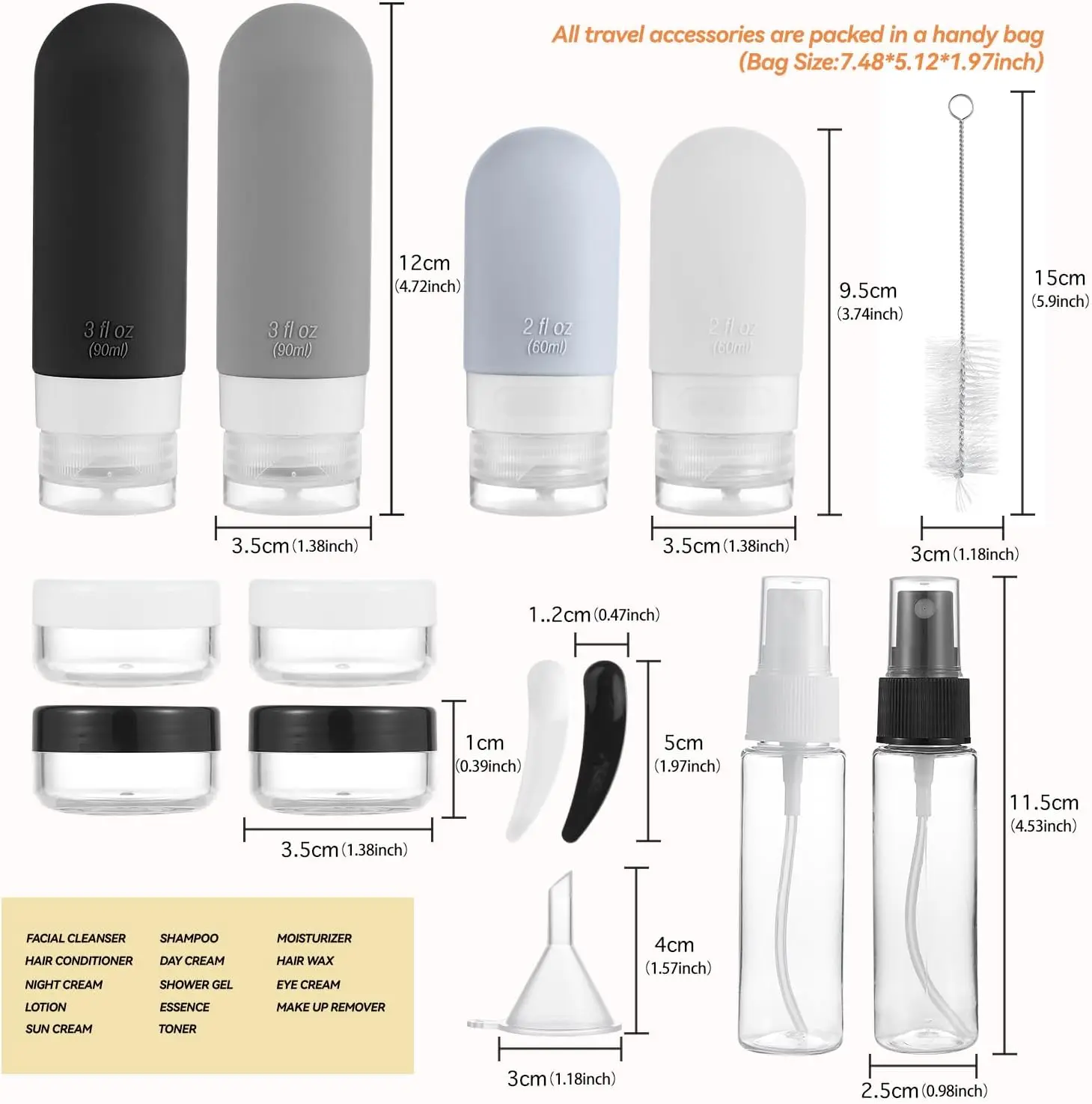 16 قطعة حاويات السفر مانعة للتسرب سيليكون للعصر حاويات زجاجات مجموعة ل الشامبو مكيف غسول حقيبة أدوات الزينة
