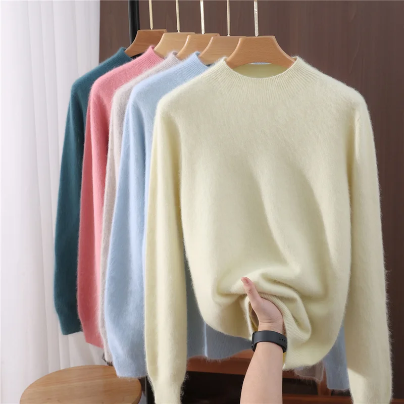 

Women Sweater 100% Fashion Basic Soft Warm Autumn Winter Mock Neck Pullover Clothing Elegant Casual Clothing Tops