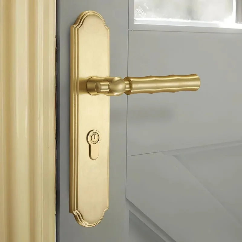 Modern Simple High Grade Brass Indoor Bedroom Door Lock Integrated Solid Wood Door Handle Universal Pure Copper Silent Lock