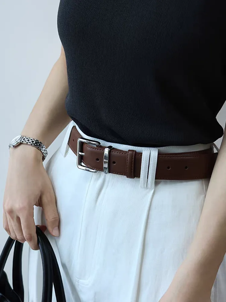 

Black Advanced Decorative Fashion Genuine Leather Women Belt Gold Pin Buckle Casual Waist Belt For Jeans Dress