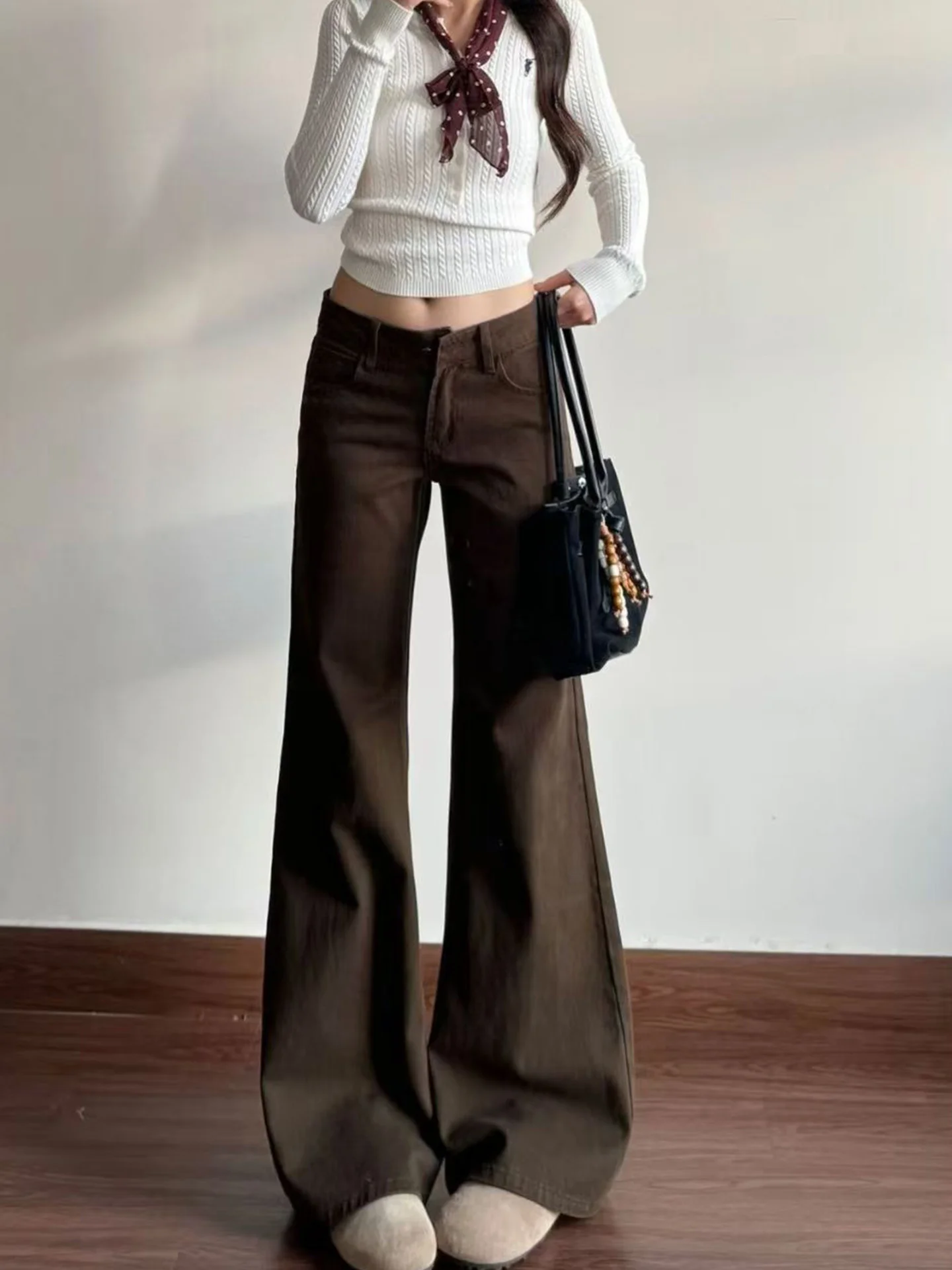 

American Sle Low Waist Bell Bot Jeans Women's Sexy Loose Fit Casual Jeans Not Tight Leggings Floor Length Pants