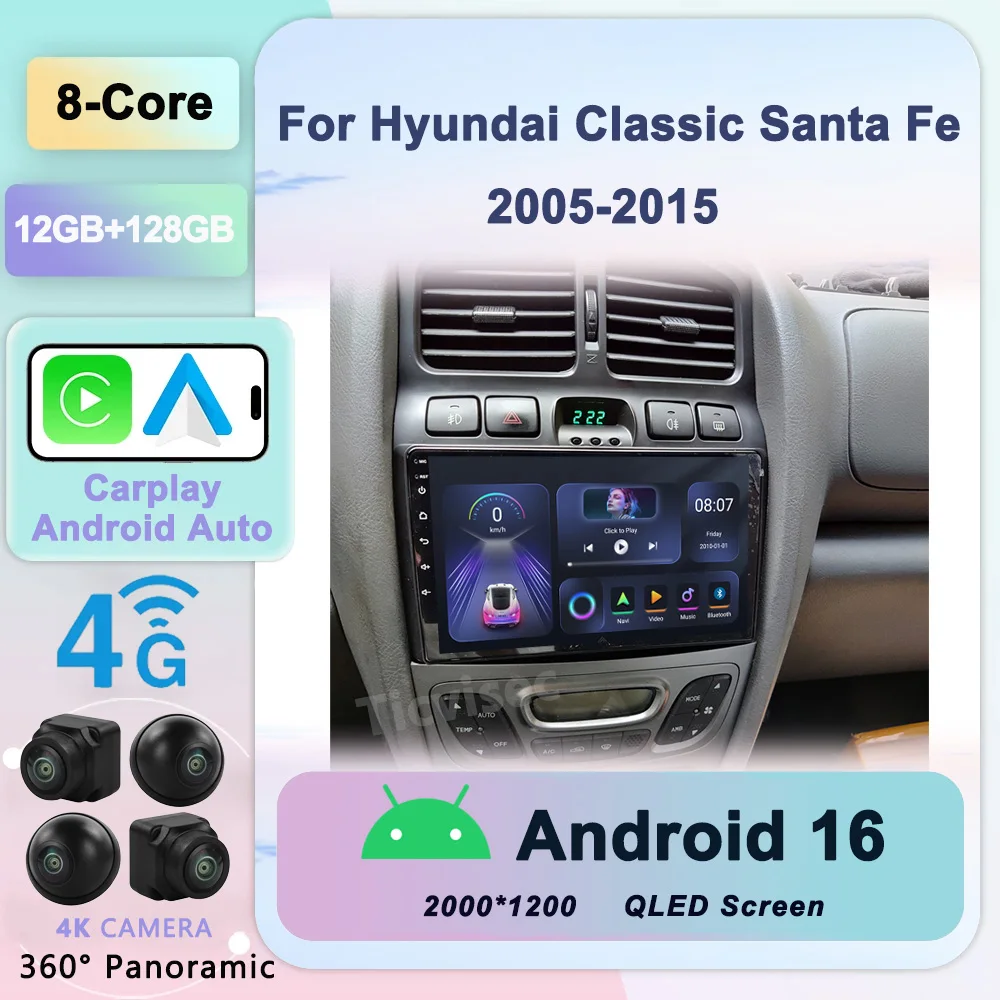

2 Din Android 16 Car Radio for Hyundai Classic Santa Fe 1 2000-2004 2005-2015 Multimedia Player Navigation Carplay Head Unit
