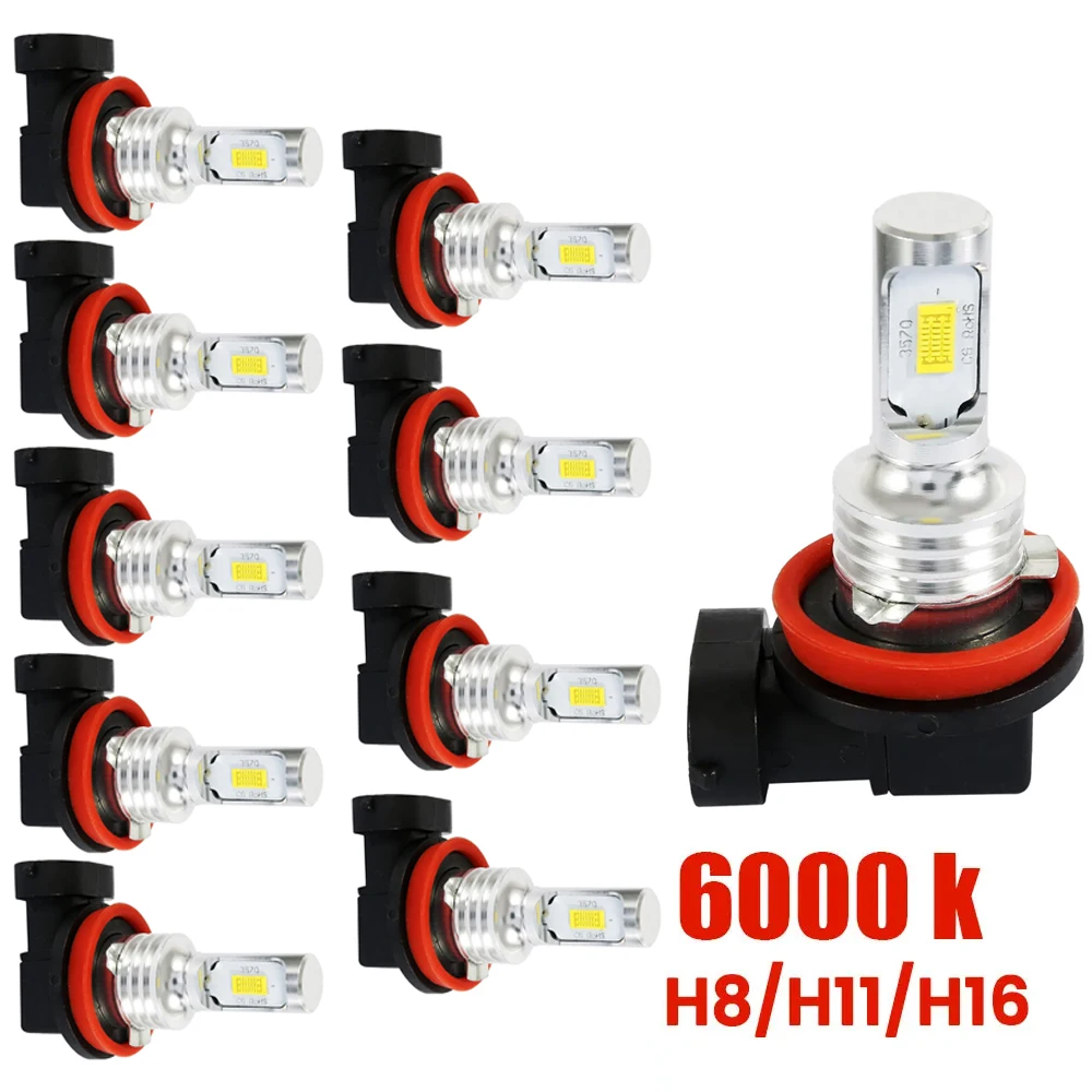 10PCS/Set Car LED Headlight Bulb H16 H8/H11100W 6000K White Light Car Signal Light for High Beam Bulb Fog Light Car Accessories