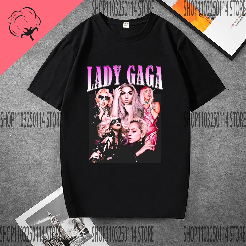 Lady Gaga 100% pure cotton T Shirt Female Singer Mother Monster Vintage Washed Tops Tees Oversized T-shirt  Short Sleeve