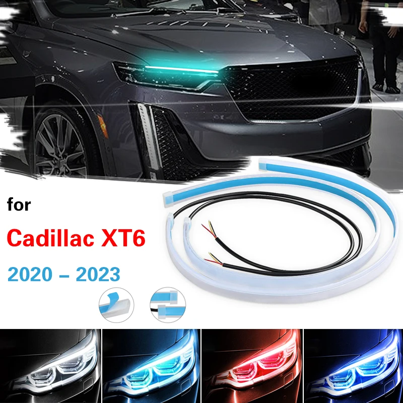 

Car LED Light Strip DRL Daytime Running Lights For Cadillac XT6 2020-2023 Flexible Headlight Surface Lamp Flowing Turn Signal