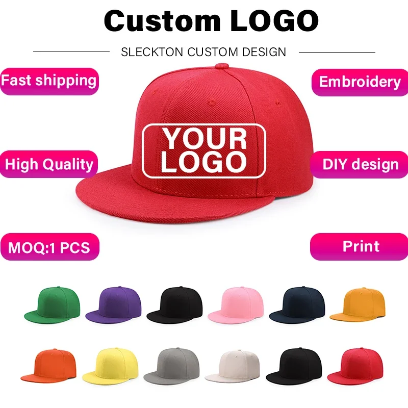 SLECKTON Custom Hat High-quality Hiphop Snapback Caps Logo Embroidery Brand Design Trucker Cap for Men Wholesale Hat  Adult Kids