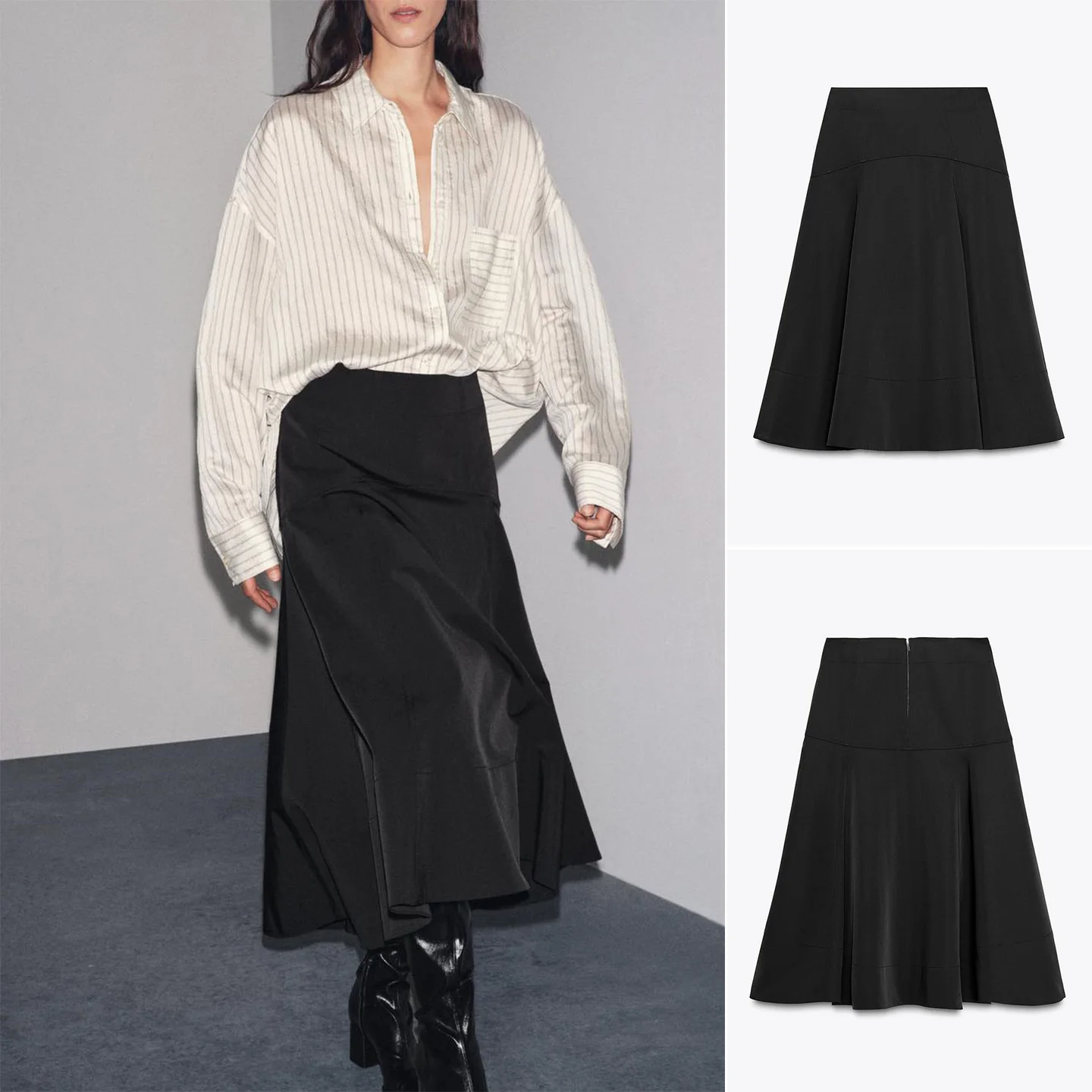 Asymmetrische rok met brede zoom en middentaille met riem Herfst 2025, Faion-gelaagde damesrokken Ci Walk Polyestervezel Taille A-lijn...
