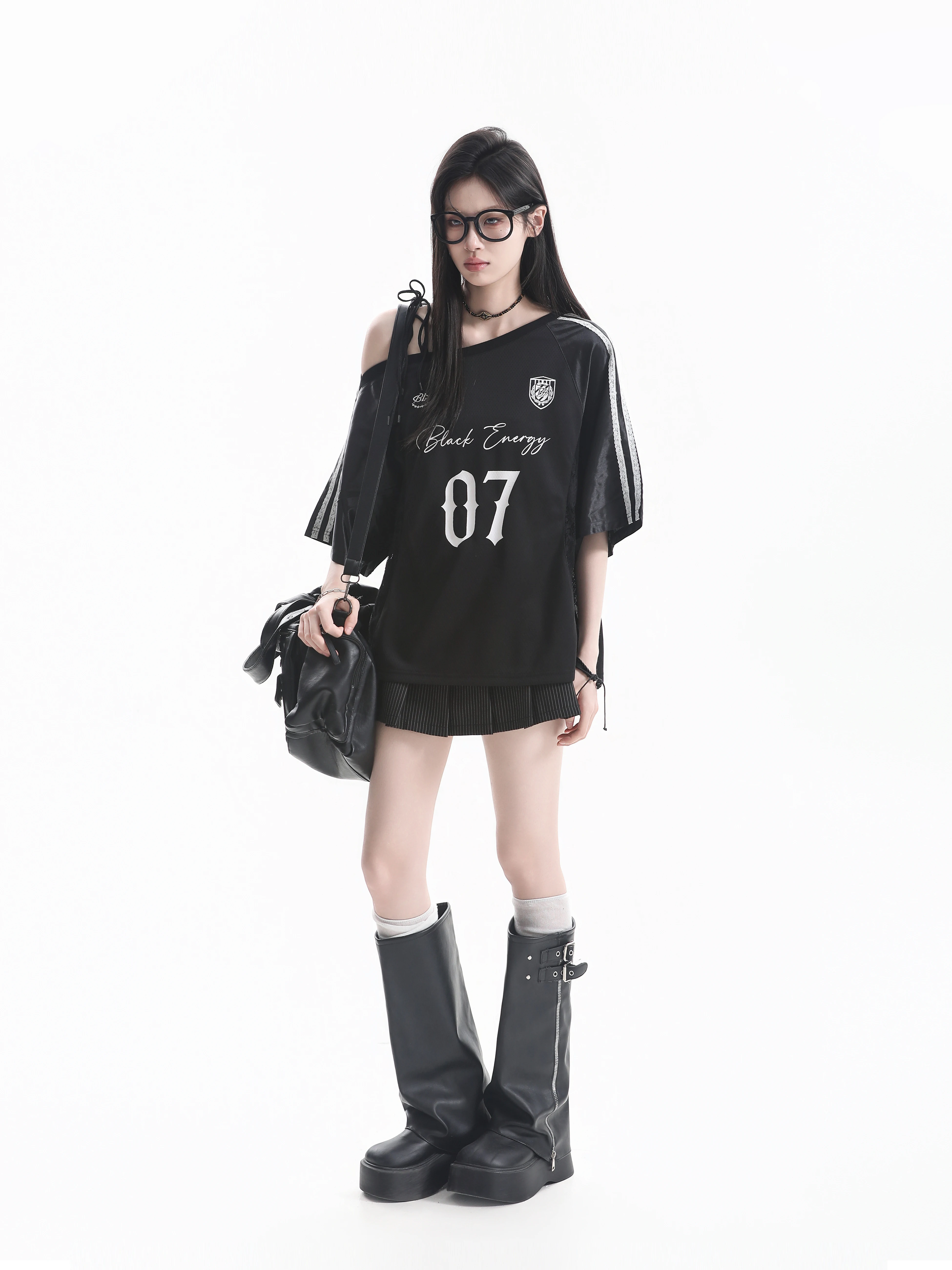 Lace Splice Shoulder Bared Short Sleeve T Shirt Women Summer Sport Style Loose Ball Jersey Casual Straight Cut Loose Fit T Shirt