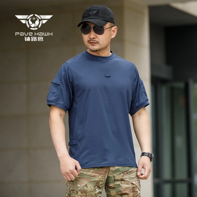 Men Tactical Camouflage T-shirt Summer Outdoor Round Neck Short Sleeve Military T Shirt Cotton Tee Army Work Clothing Tops