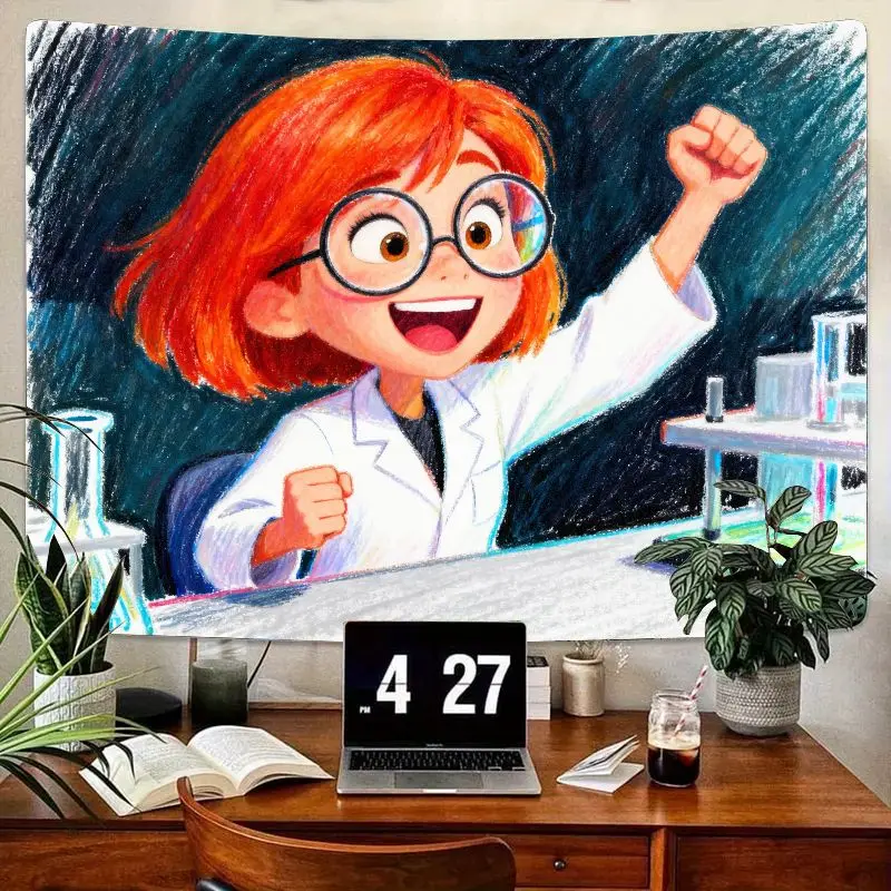 

1 шт. яркий гобелен для девочек-ученых, настенный художественный декор на тему лаборатории STEM, полиэстер, подарок для детской спальни в общежитии.