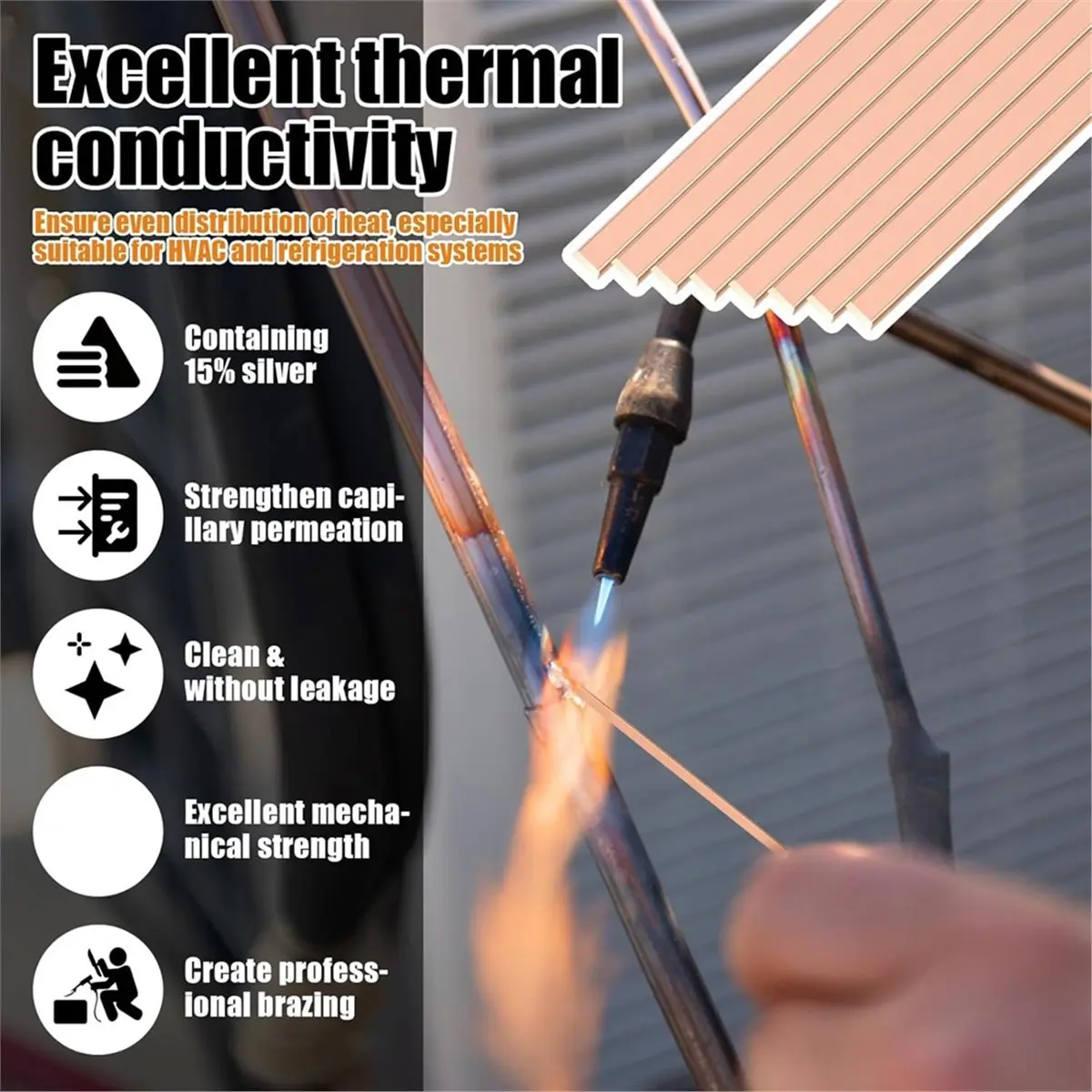 Homegood Silver Brazing Rods Alloys Flat Welding Rods for Air Conditioning, Refrigerator, Cold Storage, and HVAC Units