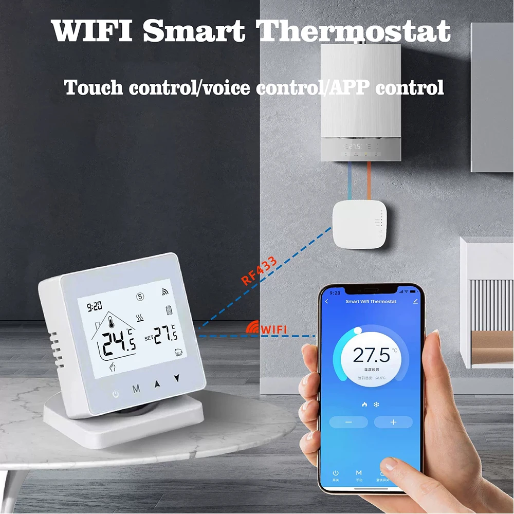 RKHK Wifi Wireless Thermostat for Gas Boiler Floor Heating Tuya RF Smart Temperature Controller Programmable Google Home Alexa