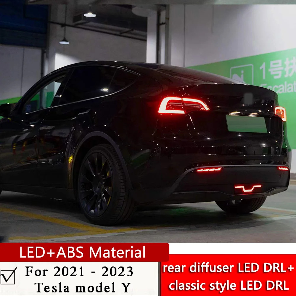 For 2021-2023 Tesla model Y add rear diffuser LED DRL with reversing light and classic style LED DRL navigation light