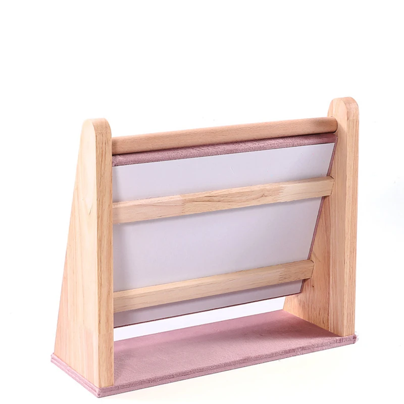 New Solid Wood Pink Velvet Jewelry Display Stand Ring Earrings Bracelet Necklace Watch Pendant Storage Display Stand