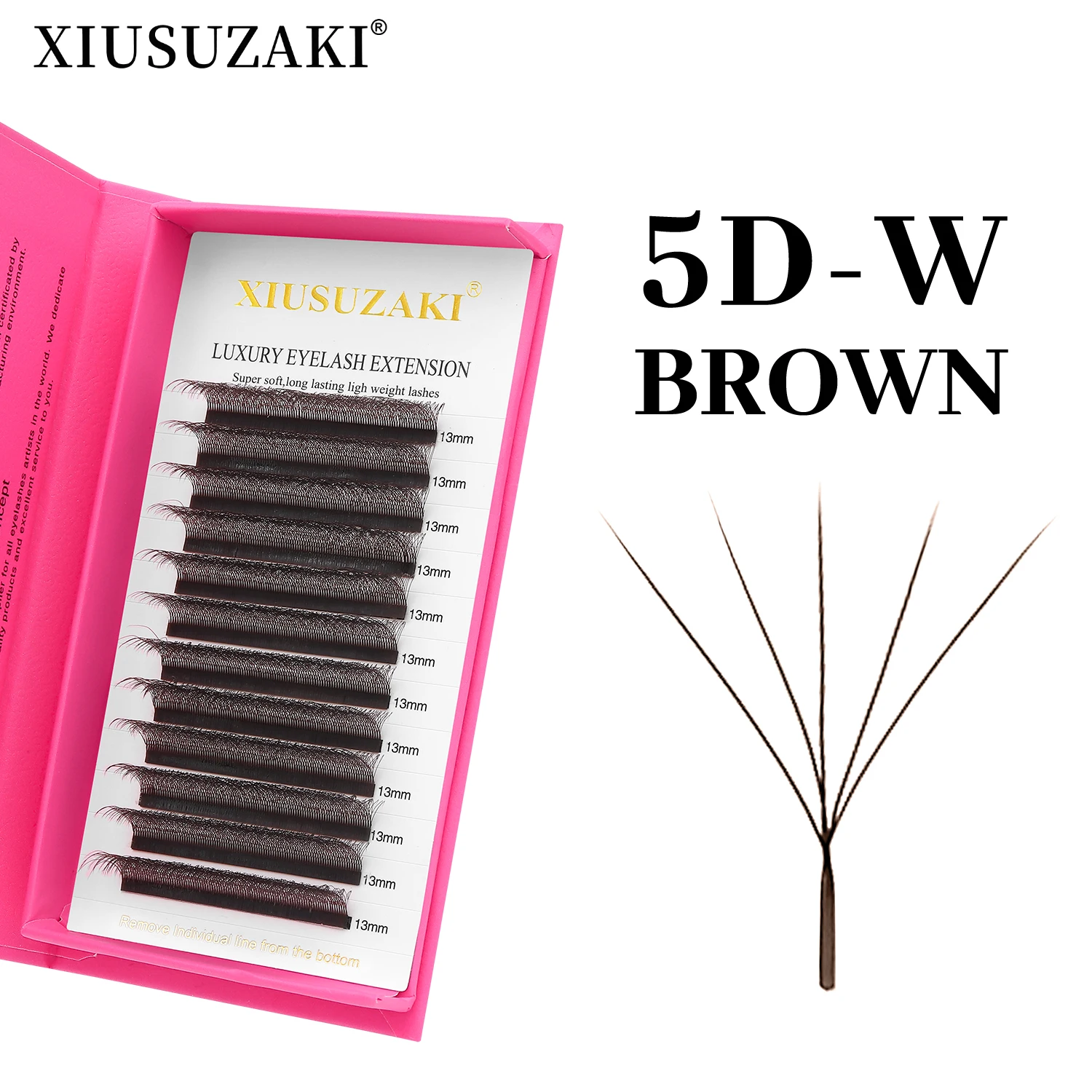 XIUSUZAKI Brown 5D W Shaped Lashes Bloom Automatic Flowering W Eyelashes Extensions Soft Premade Volume Fans Individual Lashes