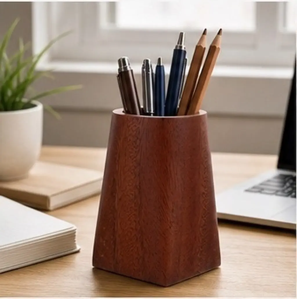 Walnut Wood Pencil Pot Natural Solid Walnut Pen Holder Desk Organizer Makeup Brush Cup for Students Teachers Artists