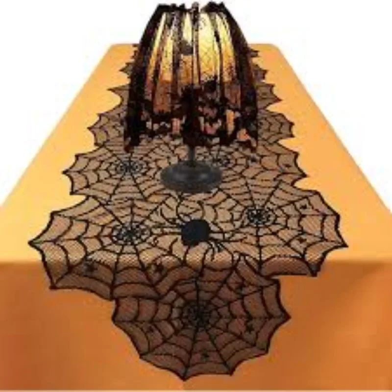 Halloween Spider Web Bat Table Flag Cutout Spooky Party Ambiance Decorations Long Tablecloth Props Decorative Cloth Decoration