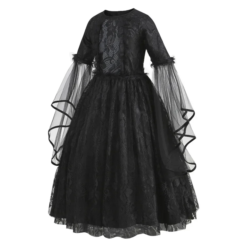 Vampir-Königin Cosplay-Kostüm Mittelalterliches Gotisches Schwarzes Kleid mit Spitzenstickerei Mädchen Halloween-Party Rollenspiel Ausgefallenes Outfit – Detail 5