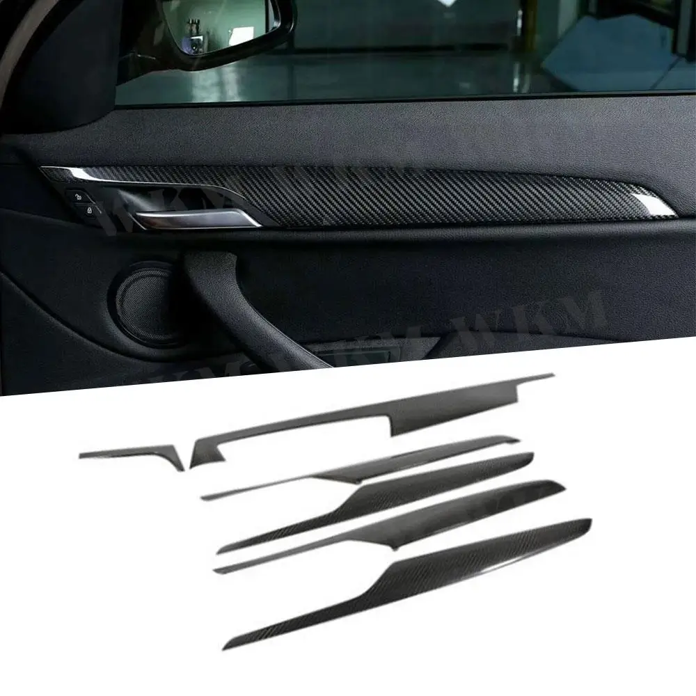 

6 PCS Dry Carbon Fiber Car Center Console Panel Trim Door trim Interior Cover For BMW X1 2016 2017 2018 2019 LHD Car Accessories