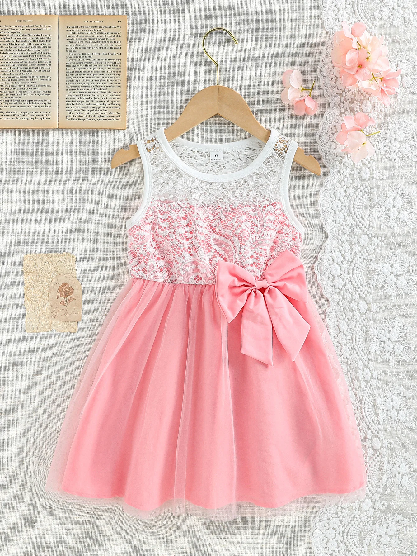 Summer Pink Mesh Dress for Girls, with Lace Accents, Super Fairy-Like, Perfect for Baby's Daily Outings and Photo Shoots