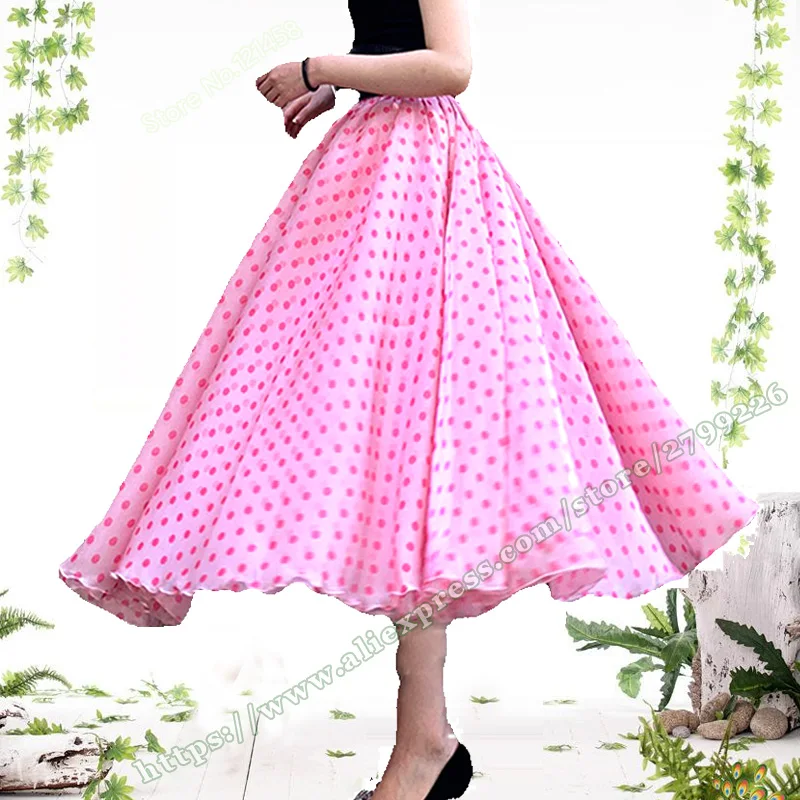 

Sun Fashion 2023 New Vintage Pink Organza Water Drop Dotted Fluffy Umbrella French Sweet Half Body Long Maxi midi Skirt Womens