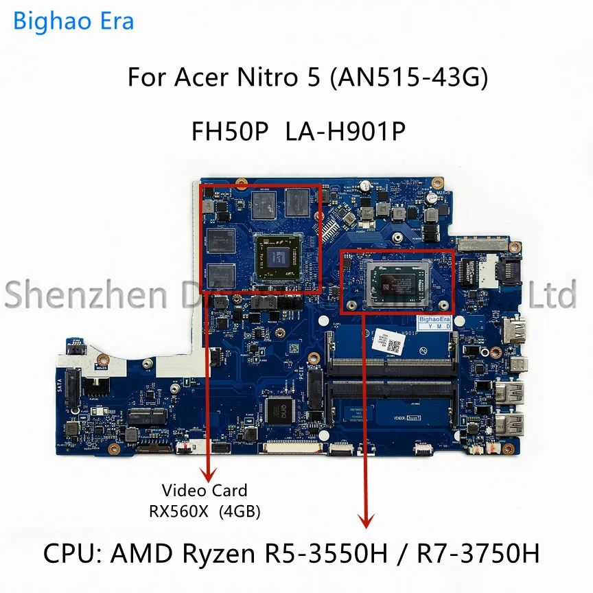 FH50P LA-H901P For Acer Nitro AN515-43G Laptop Motherboard With R5-3550H R7-3750H CPU RX560X 4GB-GPU NB.Q5X11.002 NBQ5X11001