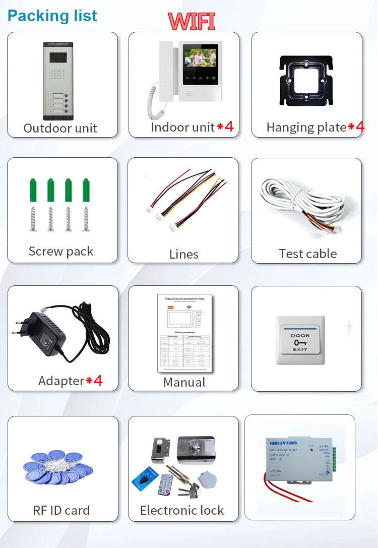 TUYA 4.3” barva bezdrátový WIFI monitor video doorbell chytrý APP domácí interkom souprava s RFID přístup ovládání zamknout 2/3/4/5/6/8 čar