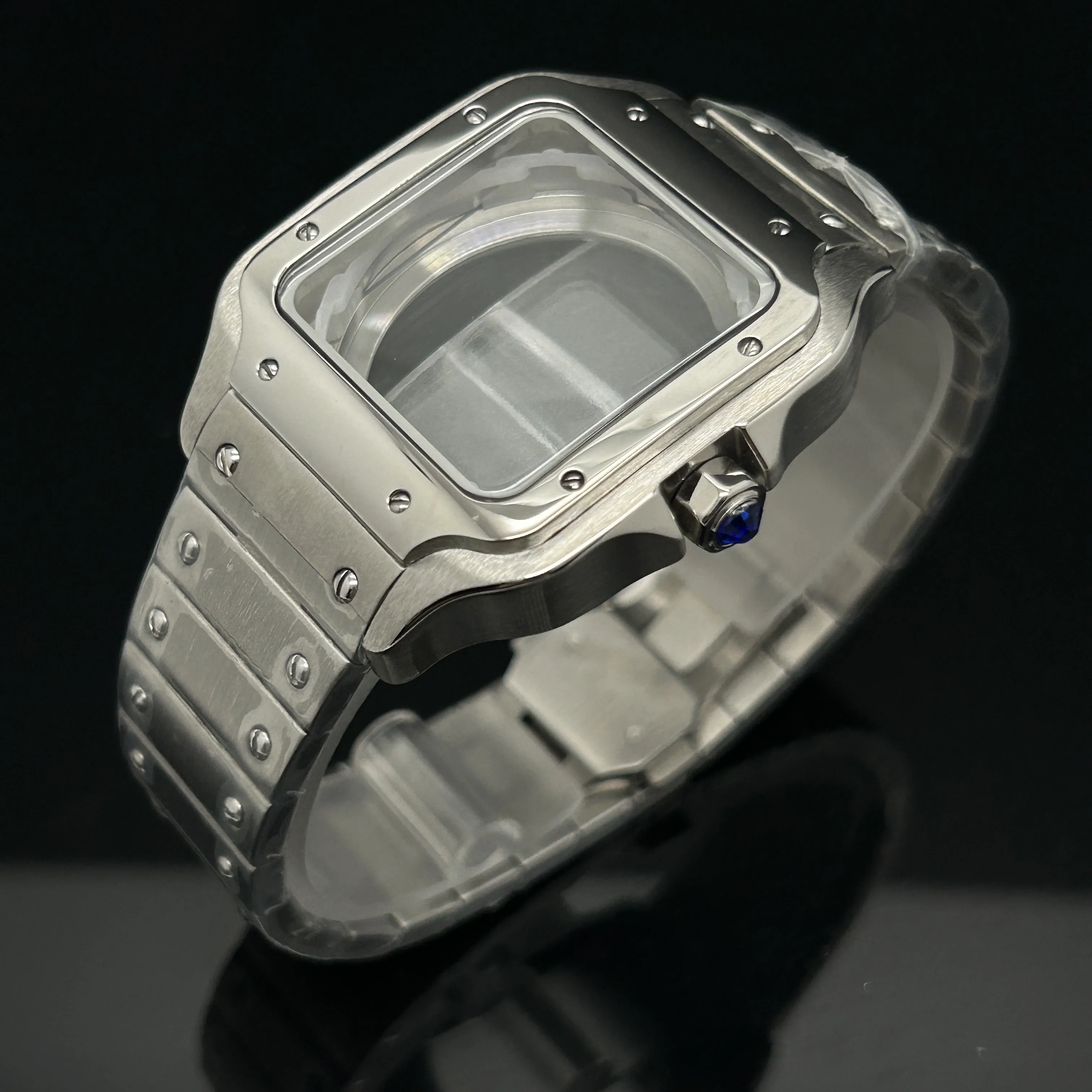 Silver 38mm Modification Square Watch Case Sainless Steel for Seiko Santos Watch Accessories for NH36 NH35 Movements No Logo view 2