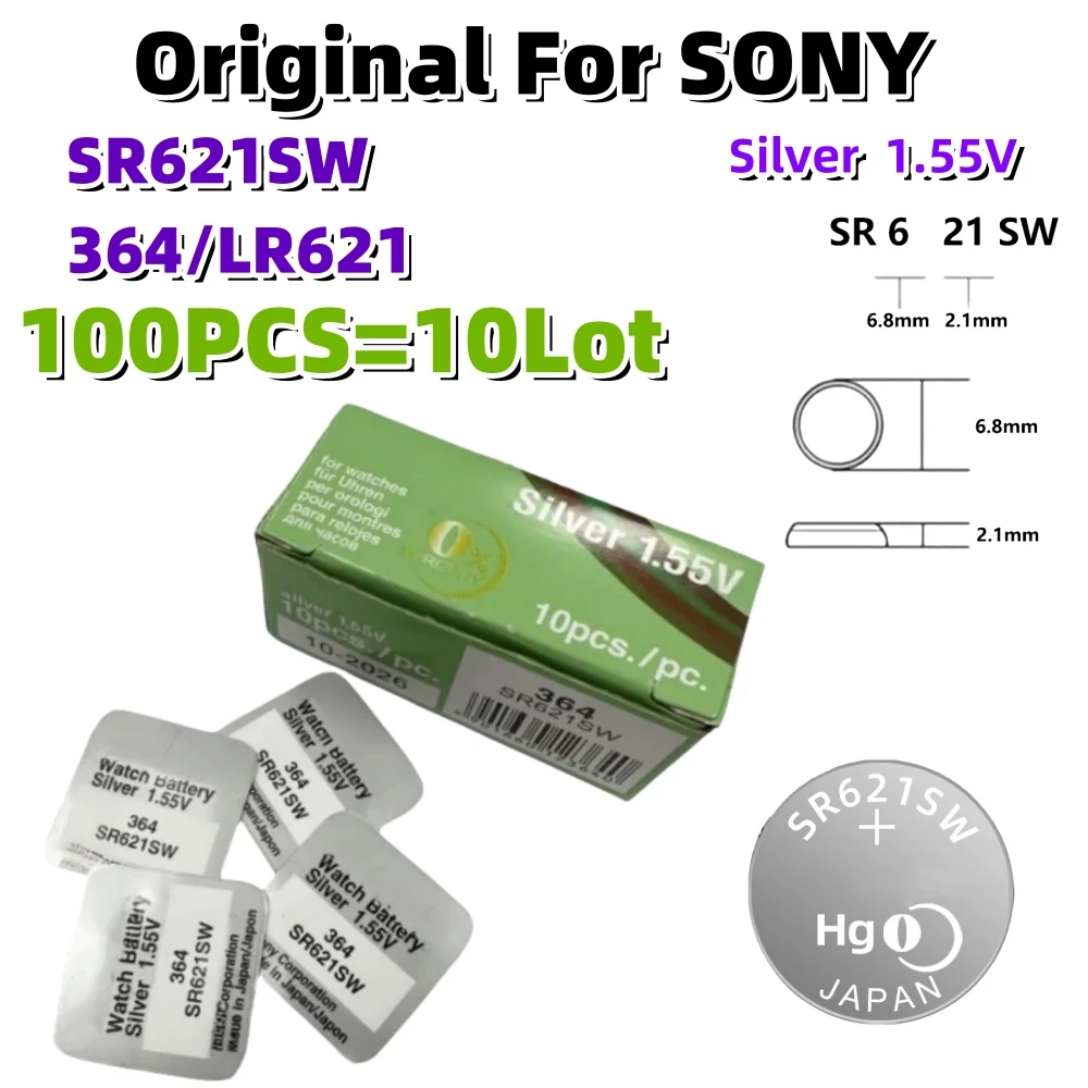 SONY-Pile bouton pour montre et jouets, pile bouton à distance, AG1, LR621, 100, 364, 164, SR621, SR621SW, SR60, CX60, 531 pièces, originale