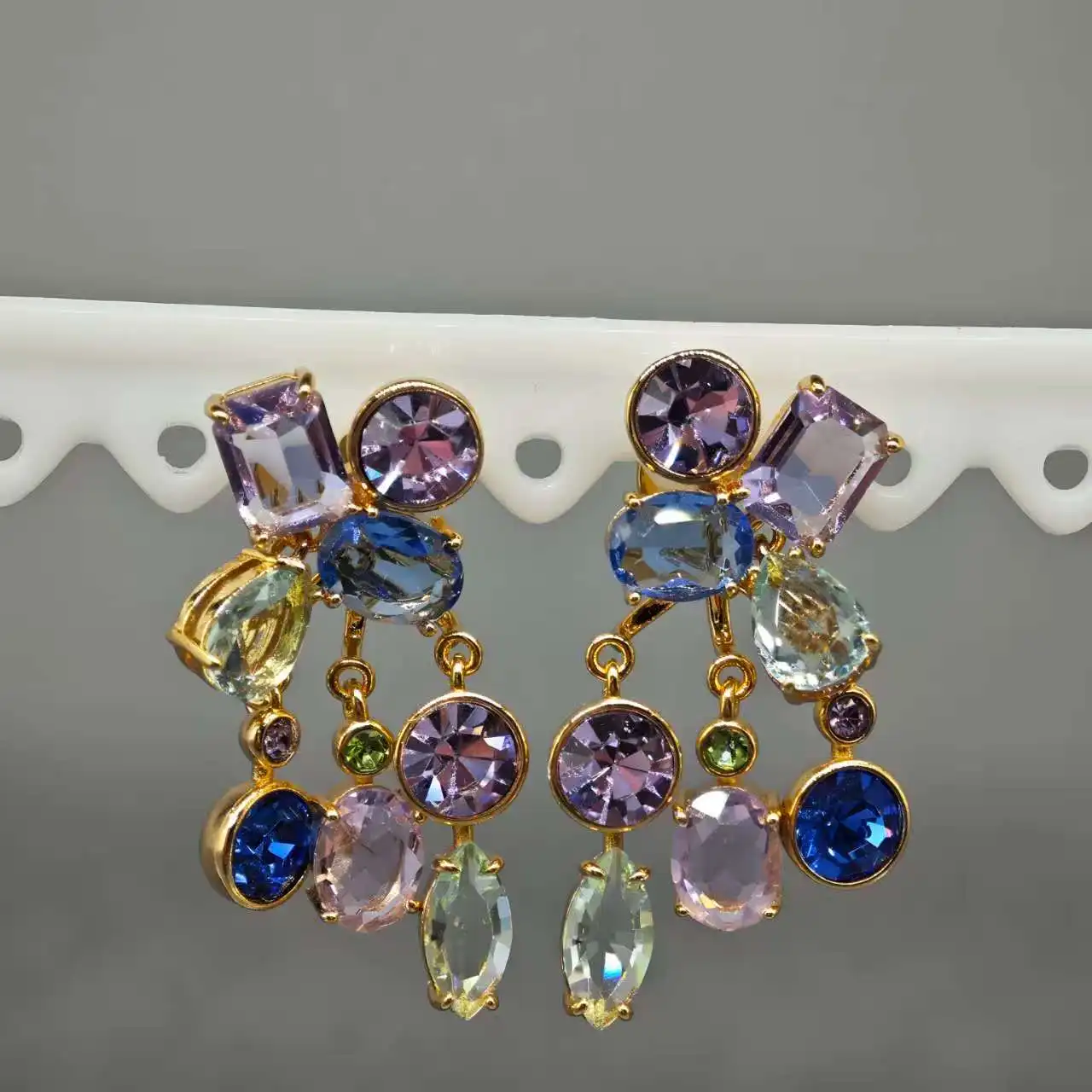 

Vintage Inspired Multicolored Crystal Drop Earrings – Gold Plated Chandelier Earrings