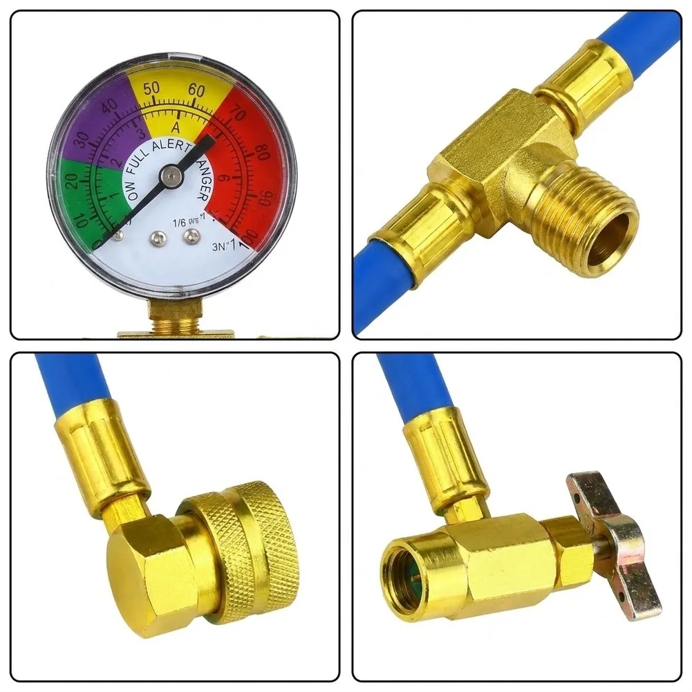 Brass Self Sealing Charging Hose Kit with Low Pressure Gauge 1/2 inch Female Thread 48 cm Length for AC Refill
