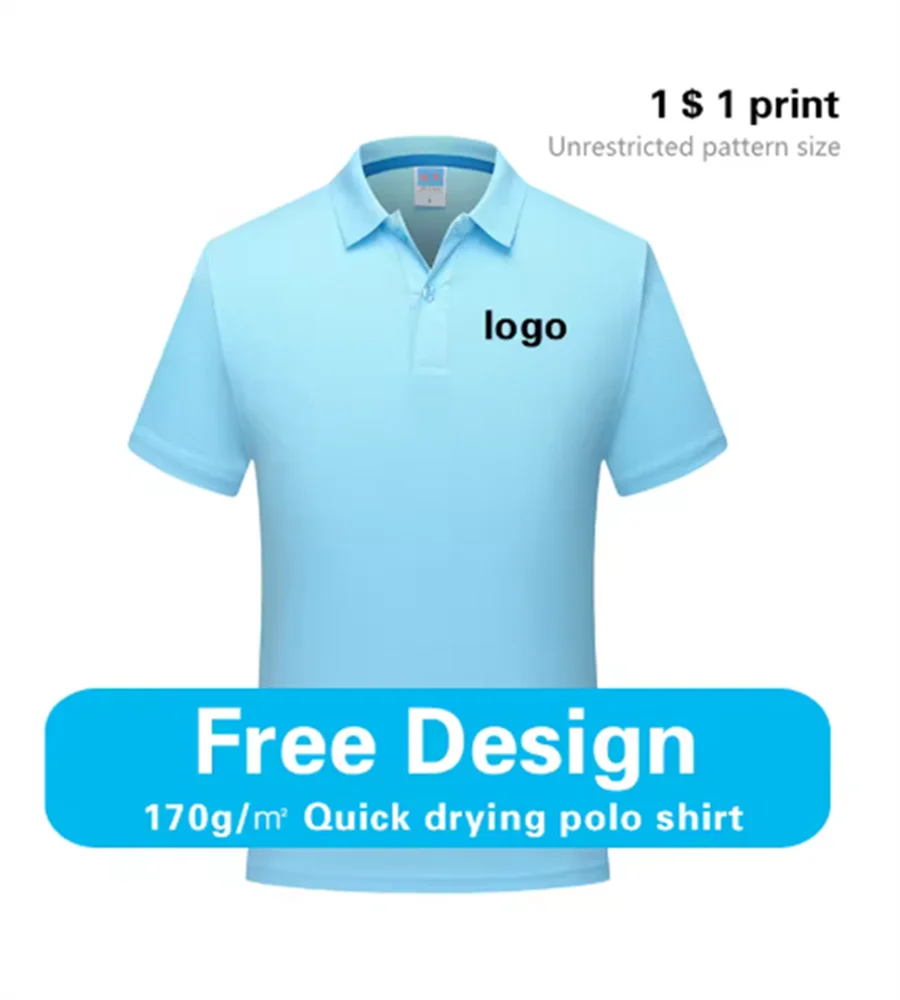 Mens Fast Drying Sports Polo with Personalized Logo, Short Sleeved Shirt with Polo Neck, Running