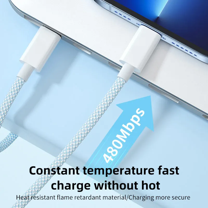 60W Fast Charging Type C To Type C Cable for Iphone 15 16 17 Pd 6 Wire for Huawei Xiaomi Samsung Weaving Data Cable Line 1M 1.5M