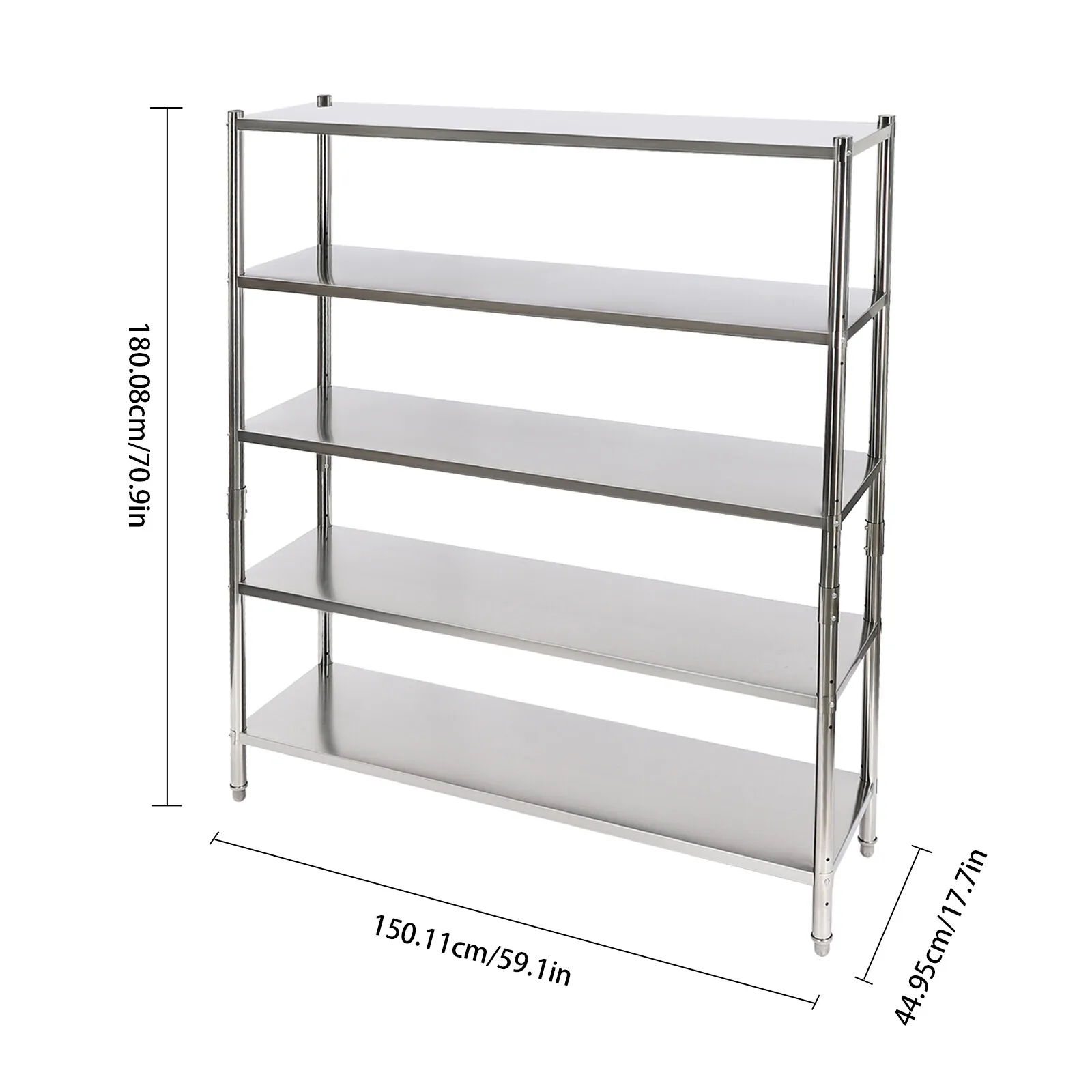 رف من الفولاذ المقاوم للصدأ مكون من 5 طبقات، رف تخزين قابل للتعديل، رفوف شديدة التحمل من الفولاذ المقاوم للصدأ