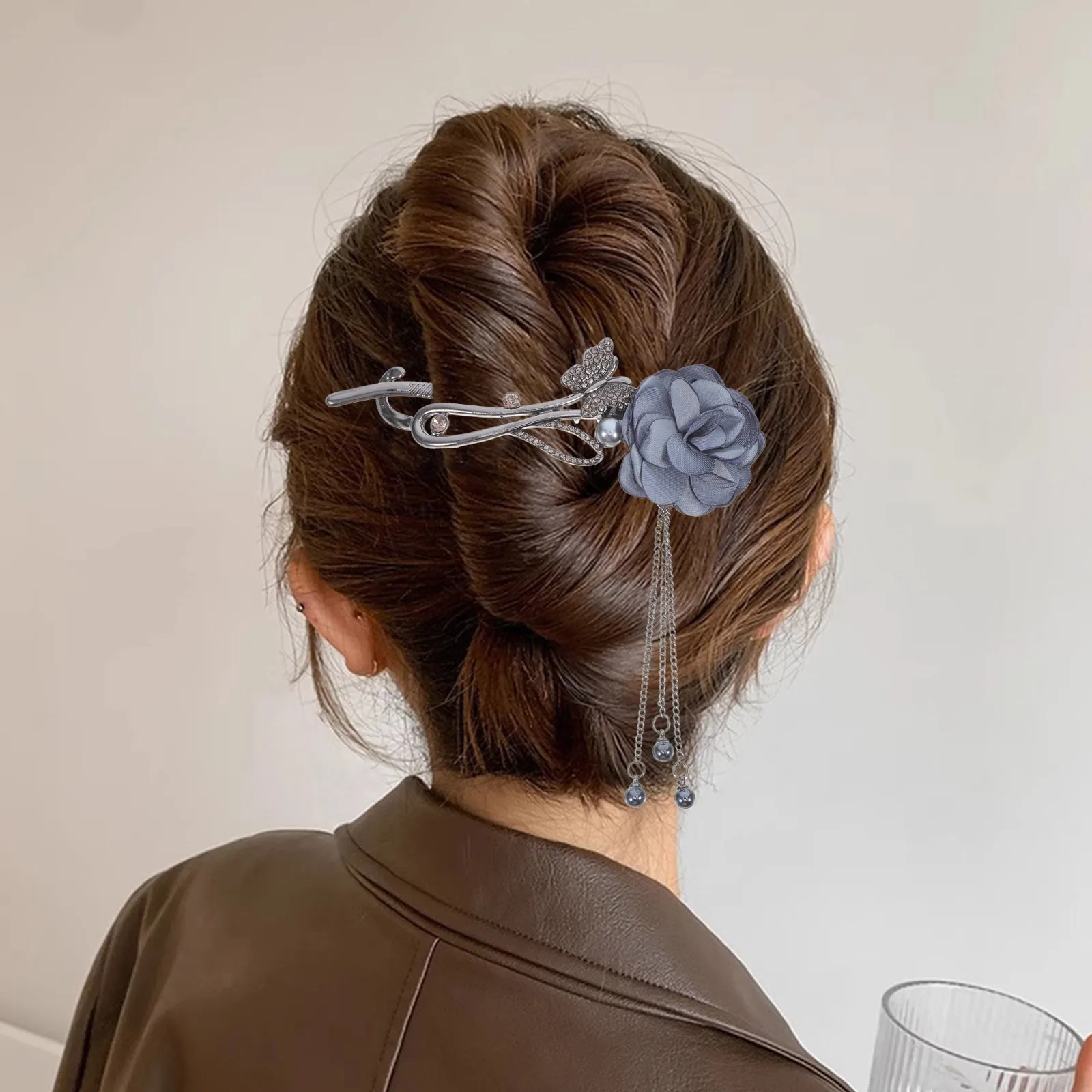 

Elegant Rose Design Alloy Hair Claw Non-Fading Non-Slip Floral Hairpin For Women Stylish Bun Holder Wedding Party Daily Wear