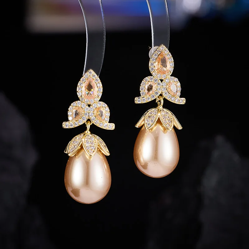 Luxury Retro Pearl Drop Earrings S925 Silver Needle Micro-Inlaid Zircon Female Earrings LYS311