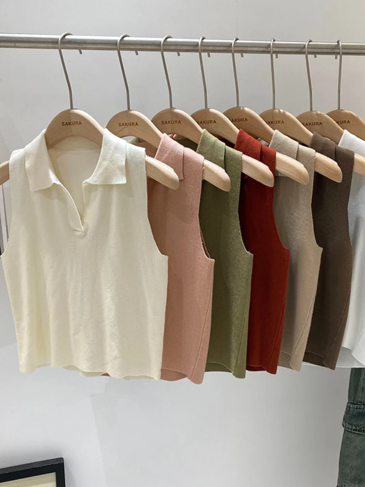 AOSSVIAO 2026 Knitted Top Women Y2K Tank Top V Neck Vest Female Sleeveless Sweater Chic Cut Out Streetwear Solid Skinny Tube Top