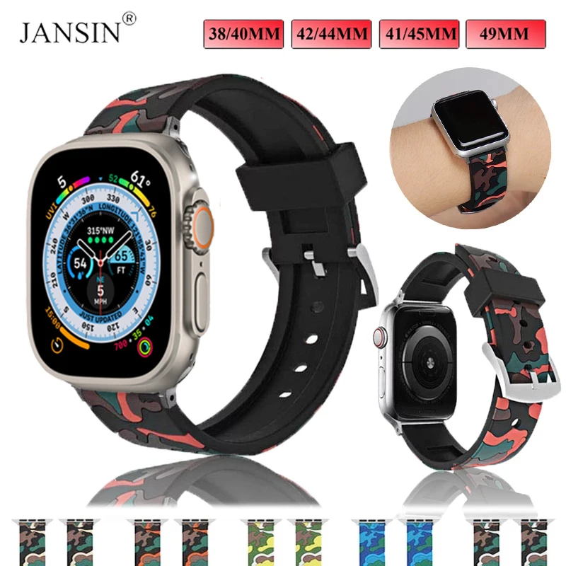 Camouflag Silicone Strap For Apple Watch 46mm 42mm 41mm 45mm 38mm 40mm 44mm Sport Band For iWatch 11 10 9 8 SE3 Ultra 3 2 1 49mm