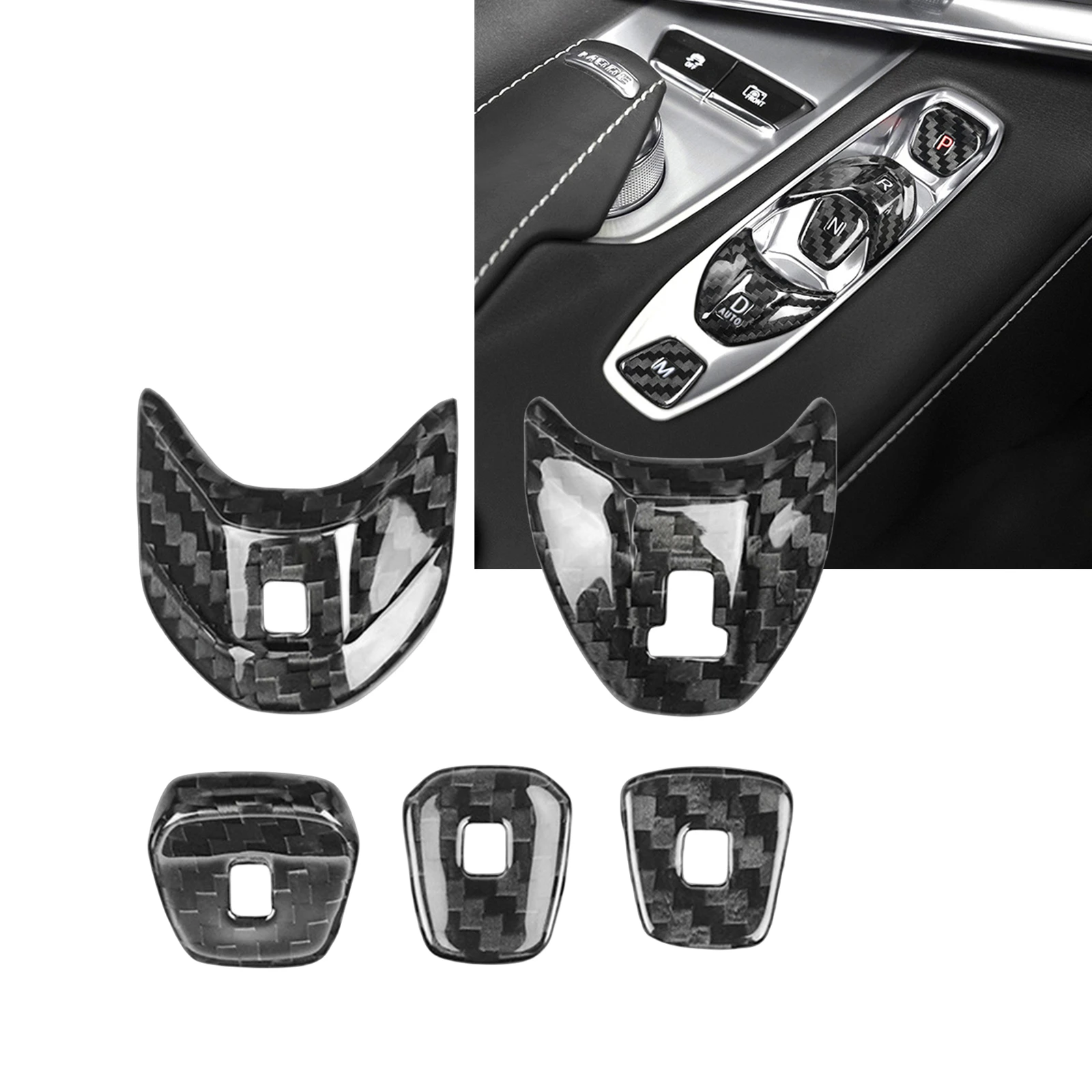 

For Chevrolet Corvette C8 2020-2024 Carbon Fiber Interior Center Gear Shift Panel Switch Button Cover Trim